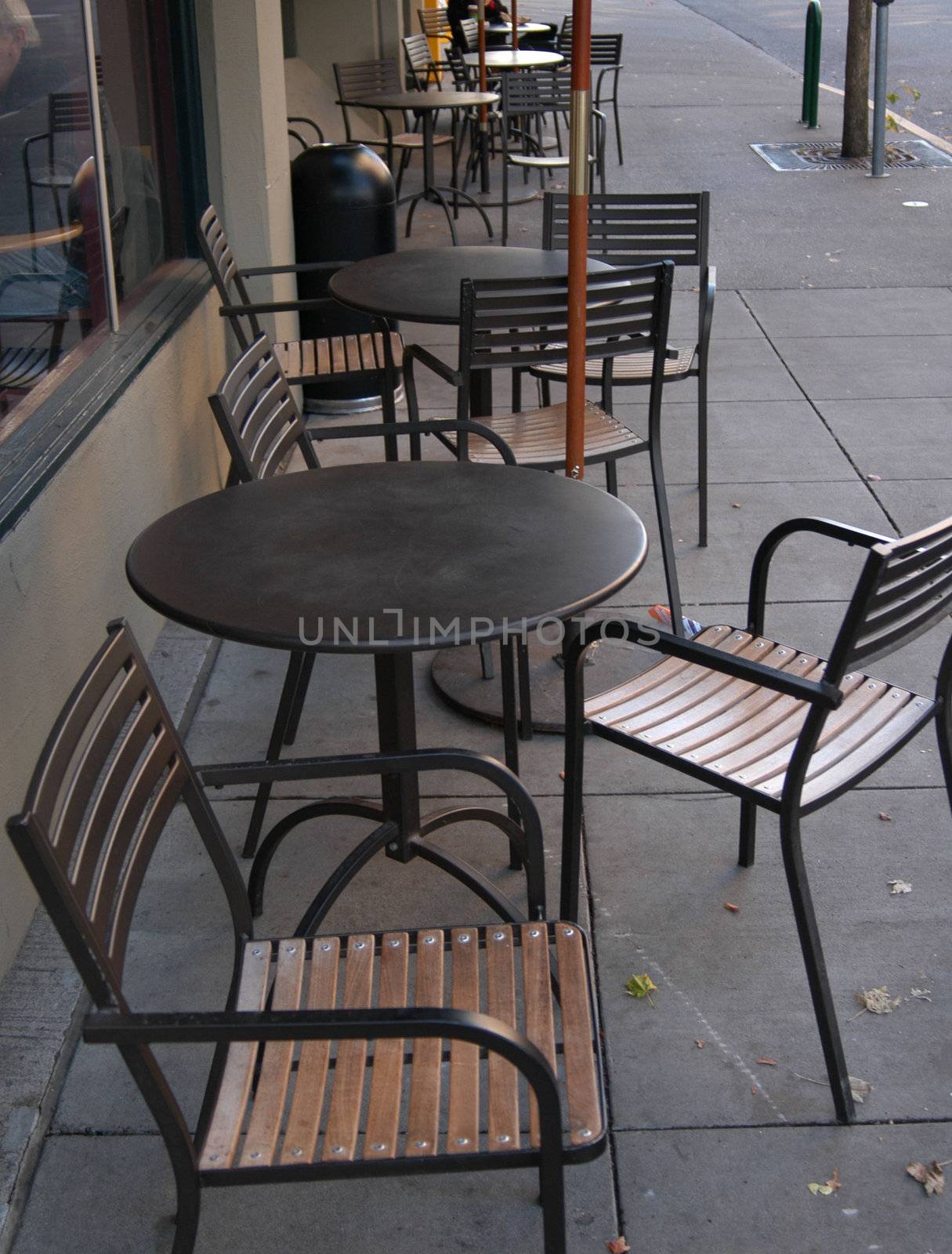 Outdoor tables at a local coffie house