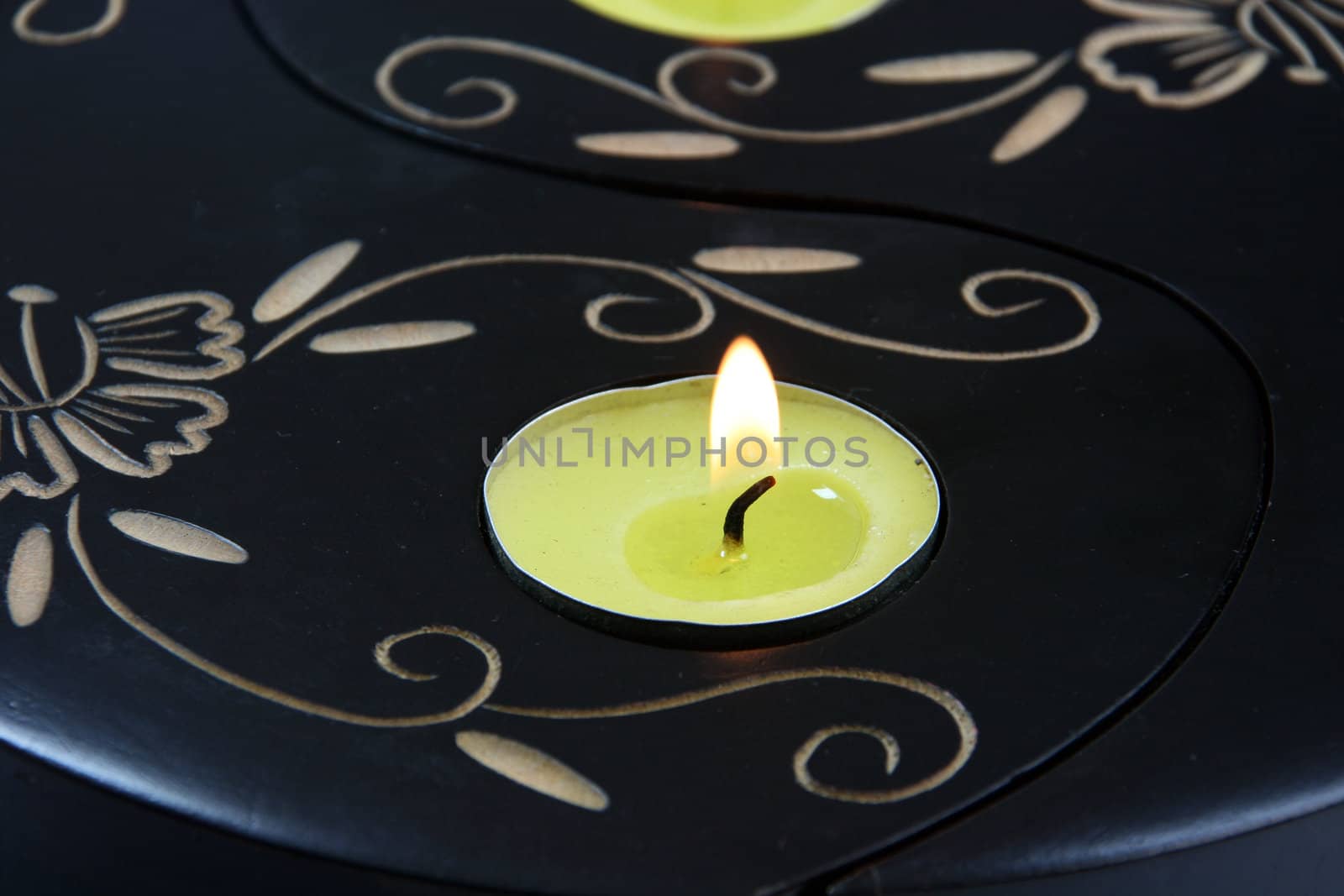 yellow candle on fire closeup