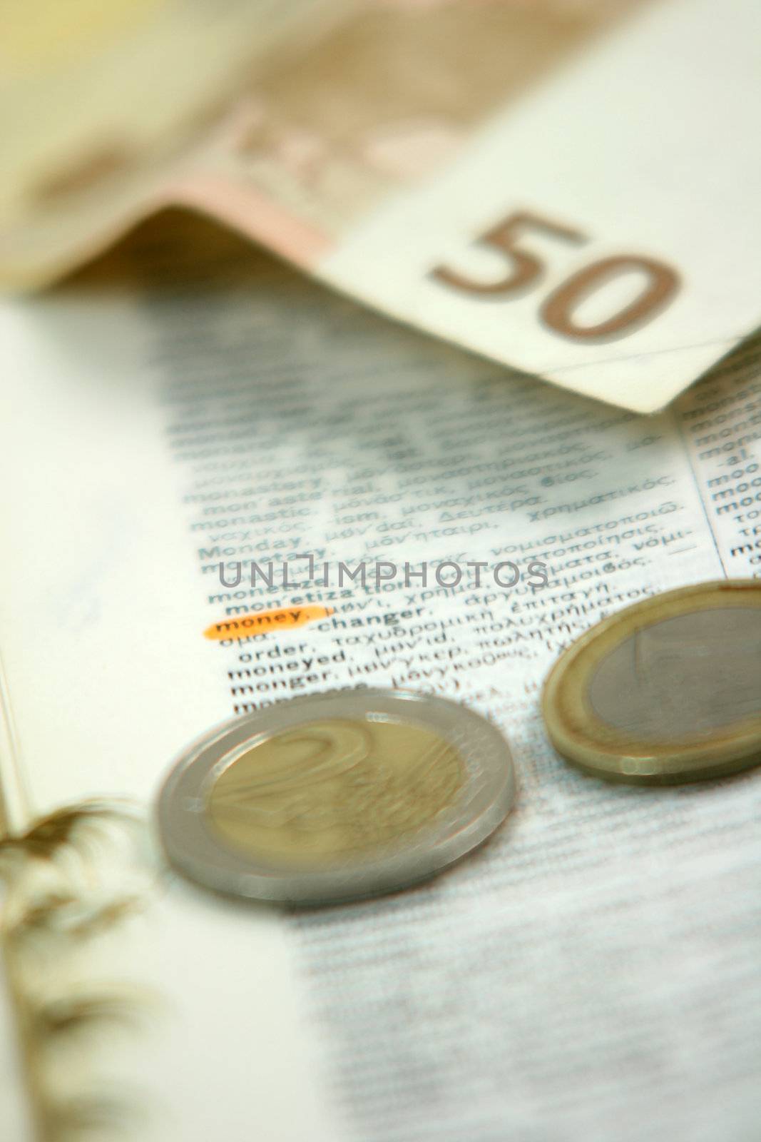 dictionary on the word money and euros
