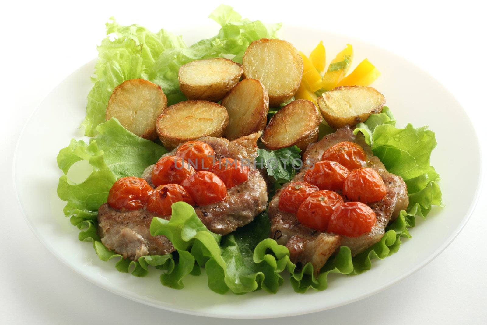 fried pork with tomato and potato by nataliamylova