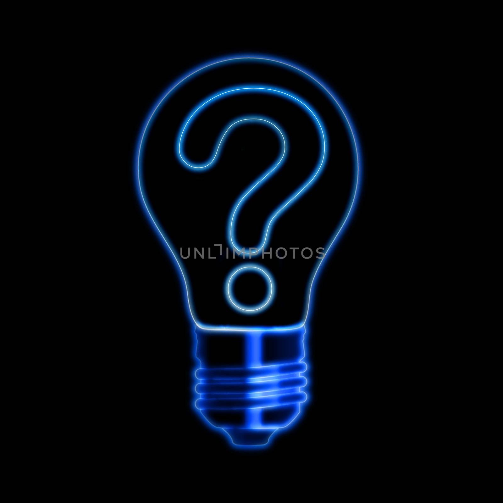 Blue neon light bulb with question sign