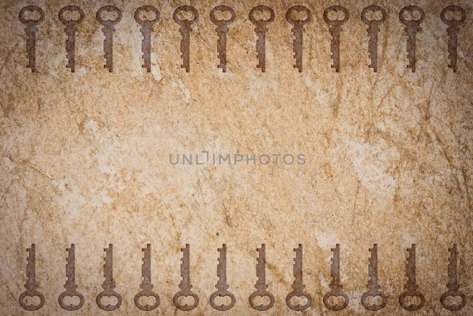 Rusty keys on old paper background by sasilsolutions