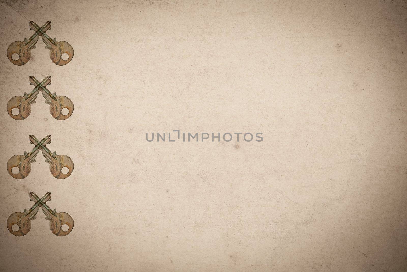 Rusty keys on old paper background by sasilsolutions