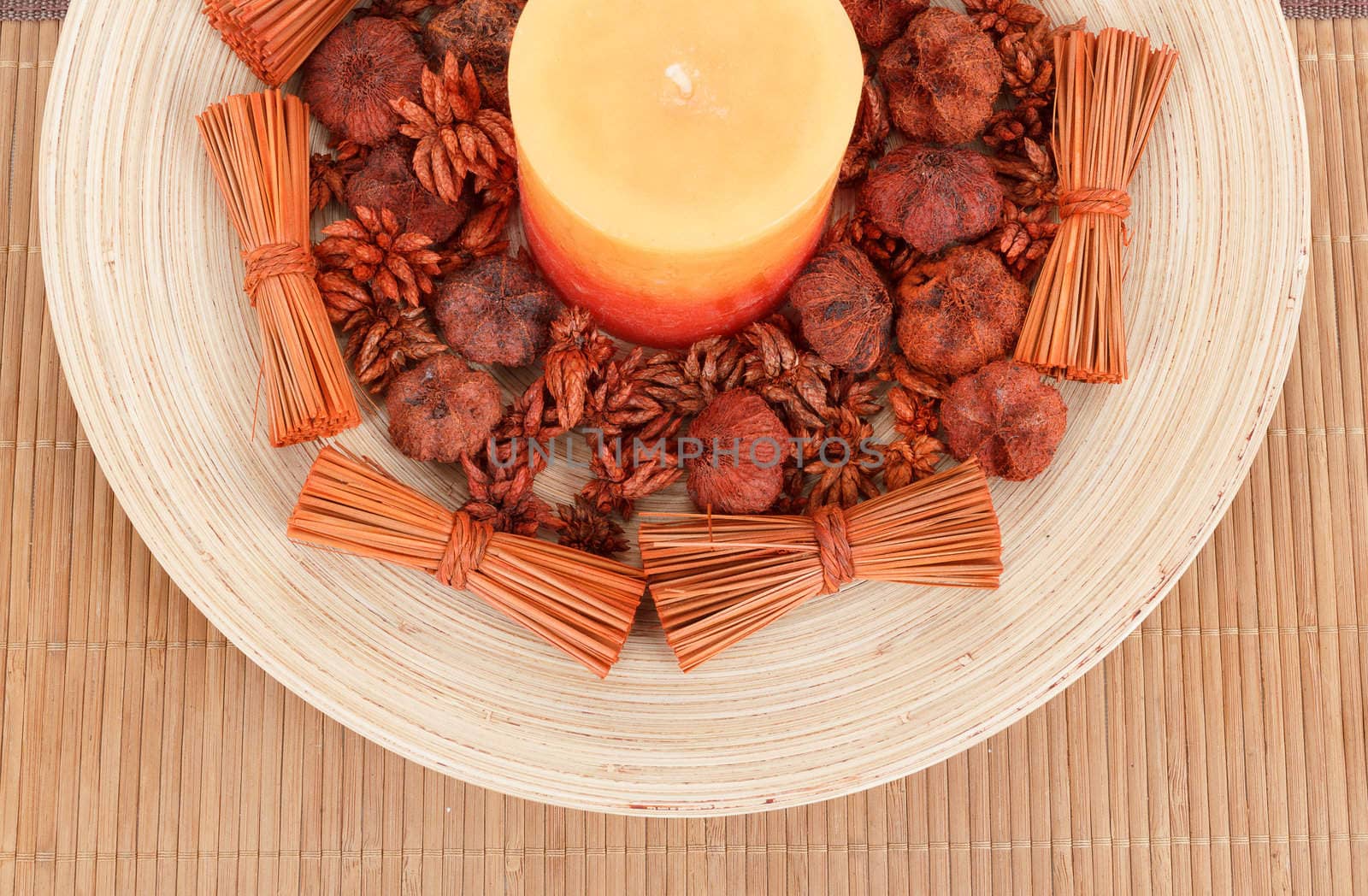 House decoration with aromatic candle and accessories