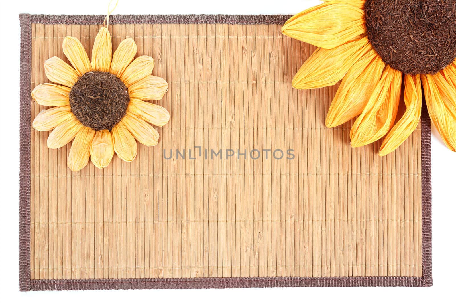 sunflower decoration on wooden table setting background