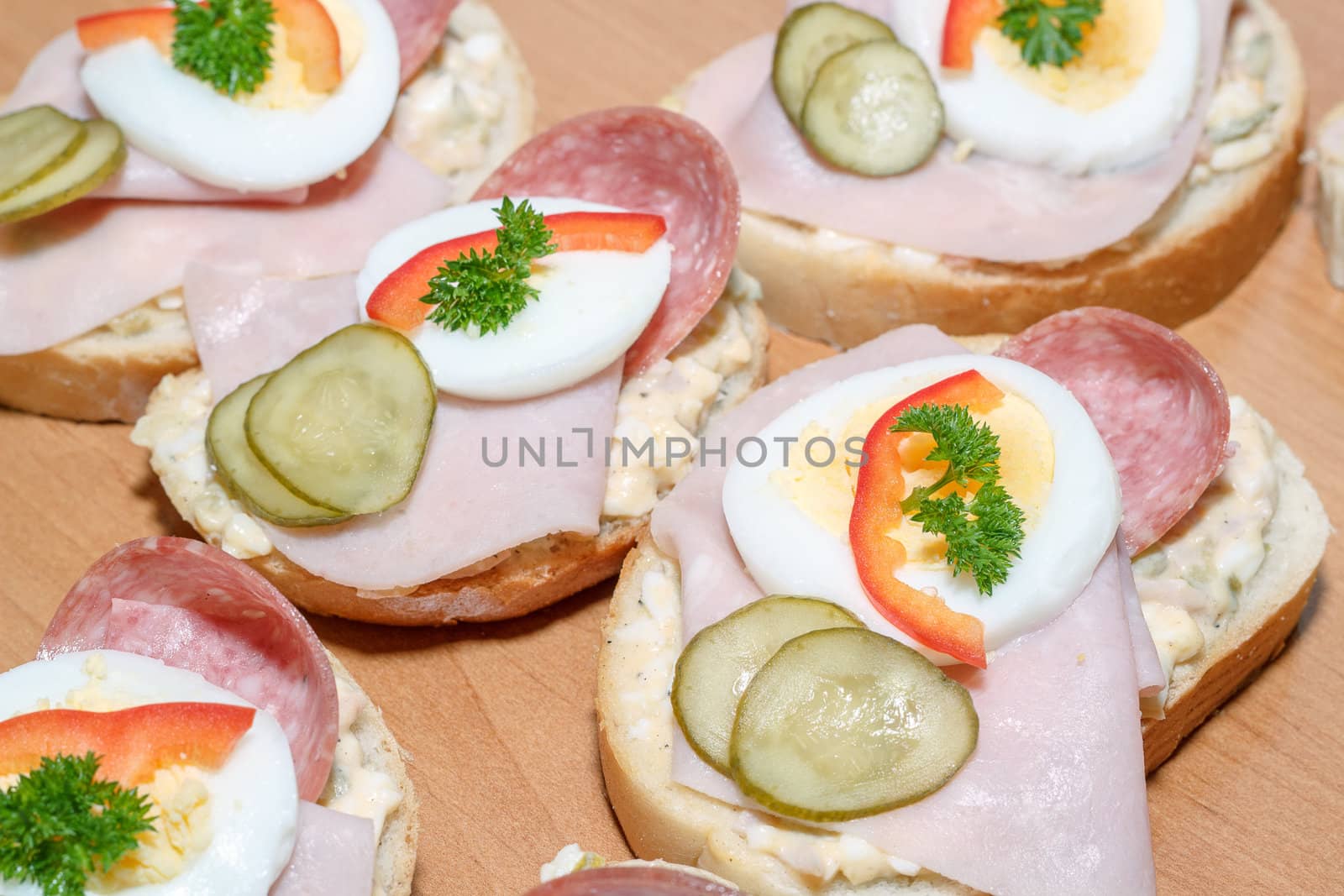 Detail of homemade sandwich with egg and sausage