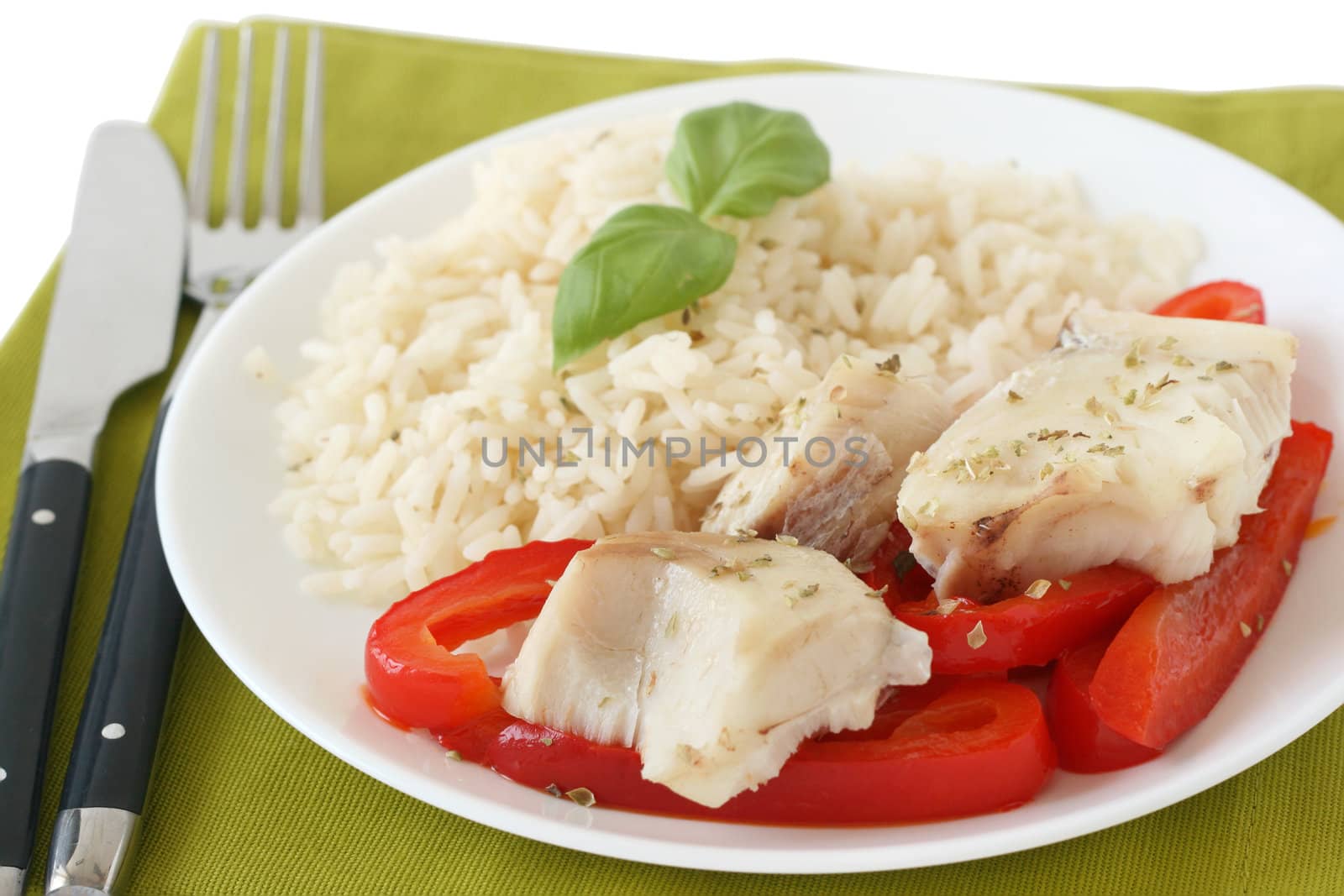 boiled fish with rice and pepper