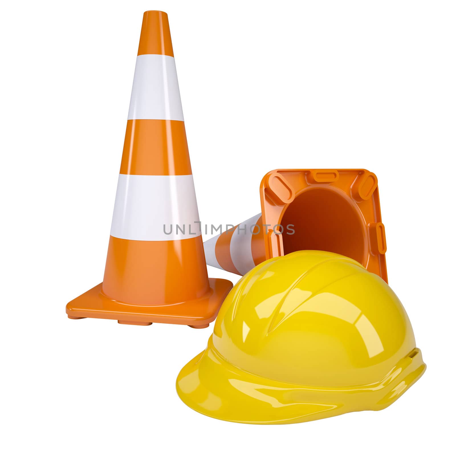 Traffic cone and helmet by cherezoff