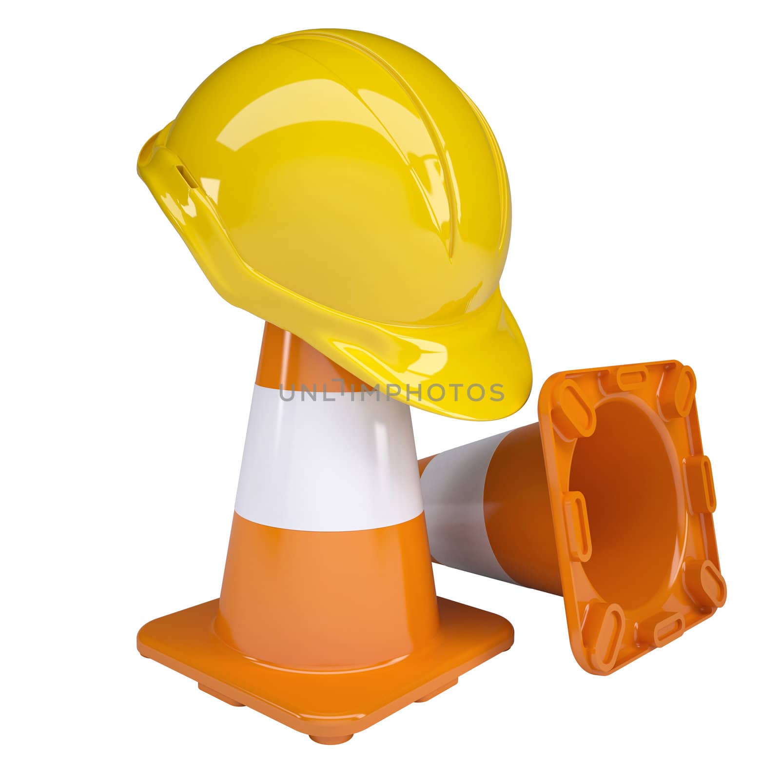 Traffic cone and helmet by cherezoff