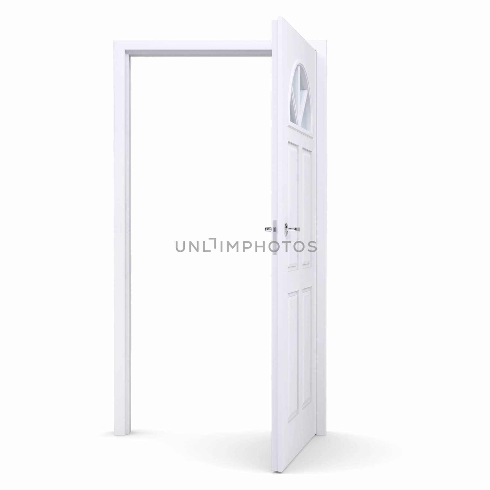 White open door. Isolated render on a white background