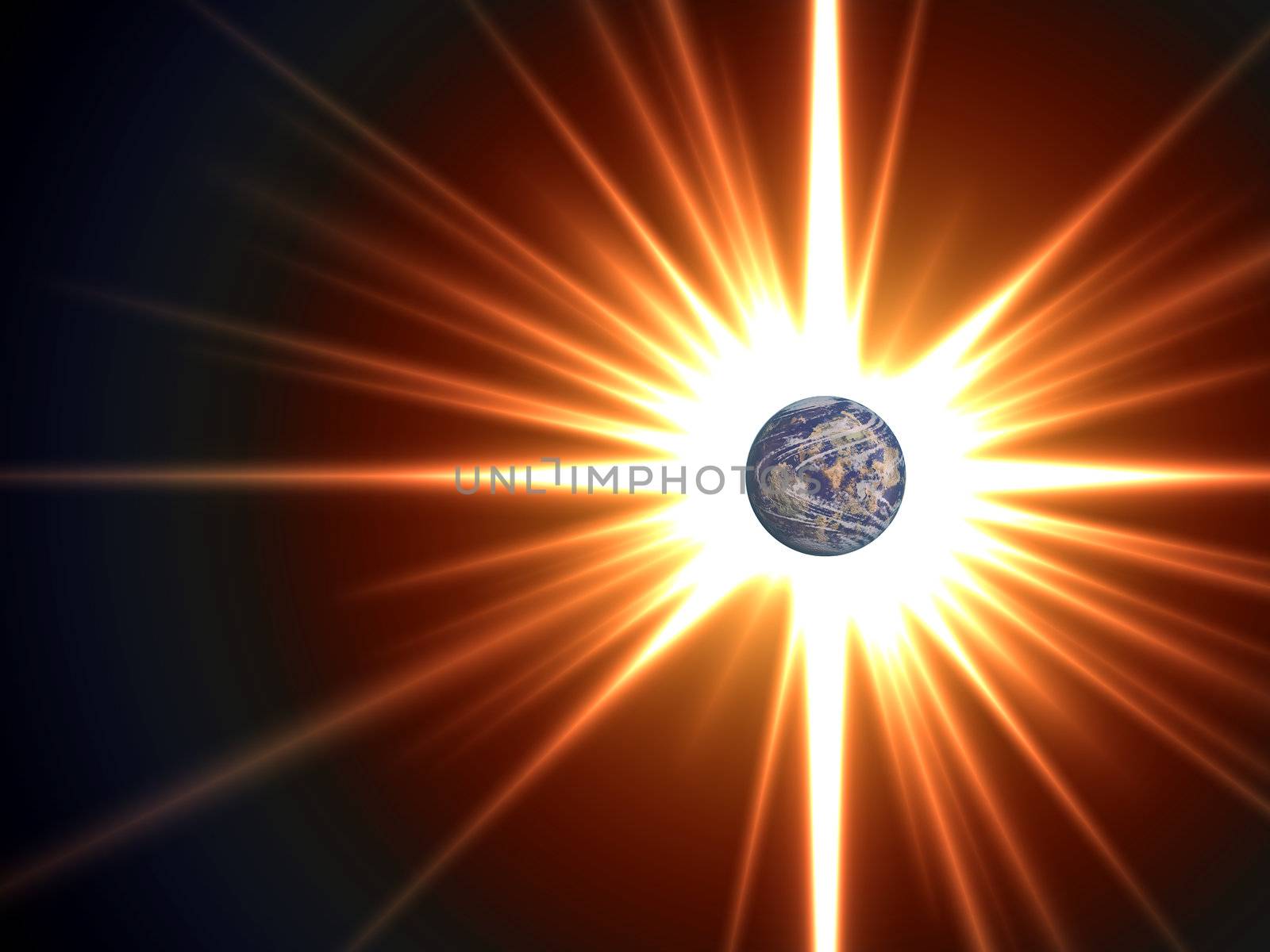 world globe shing like the sun in red and white lights