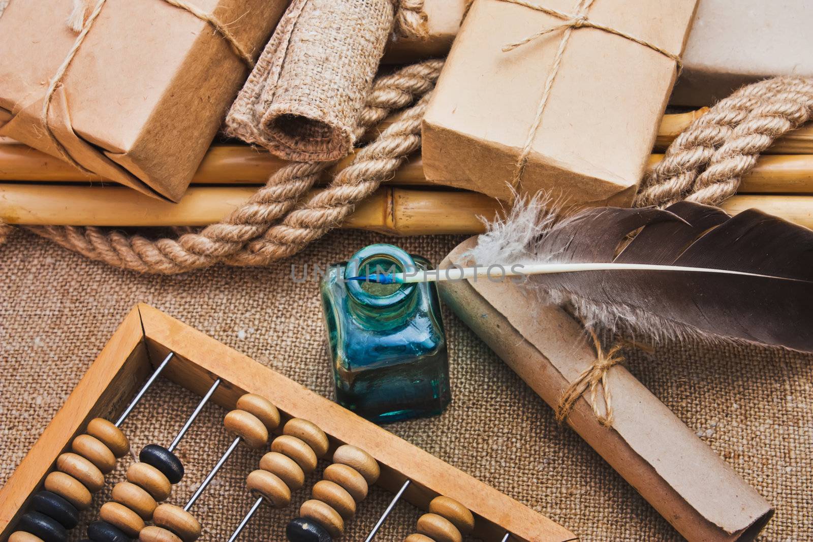 Still Life in a warehouse with  abacus in old-style