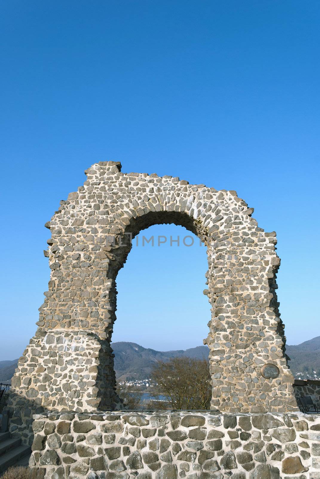 Ruins of a 12th century castle, Rolandsbogen, or Roland's arch, a few kilometres from Bonn, in the direction of Koblenz, Germany