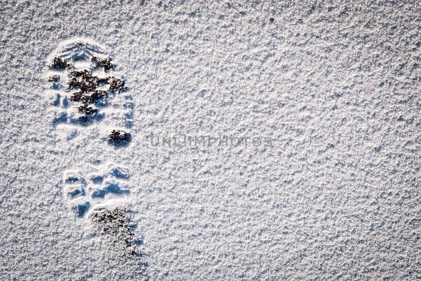 Snow foot print background taken on a winter morning with fresh snow
