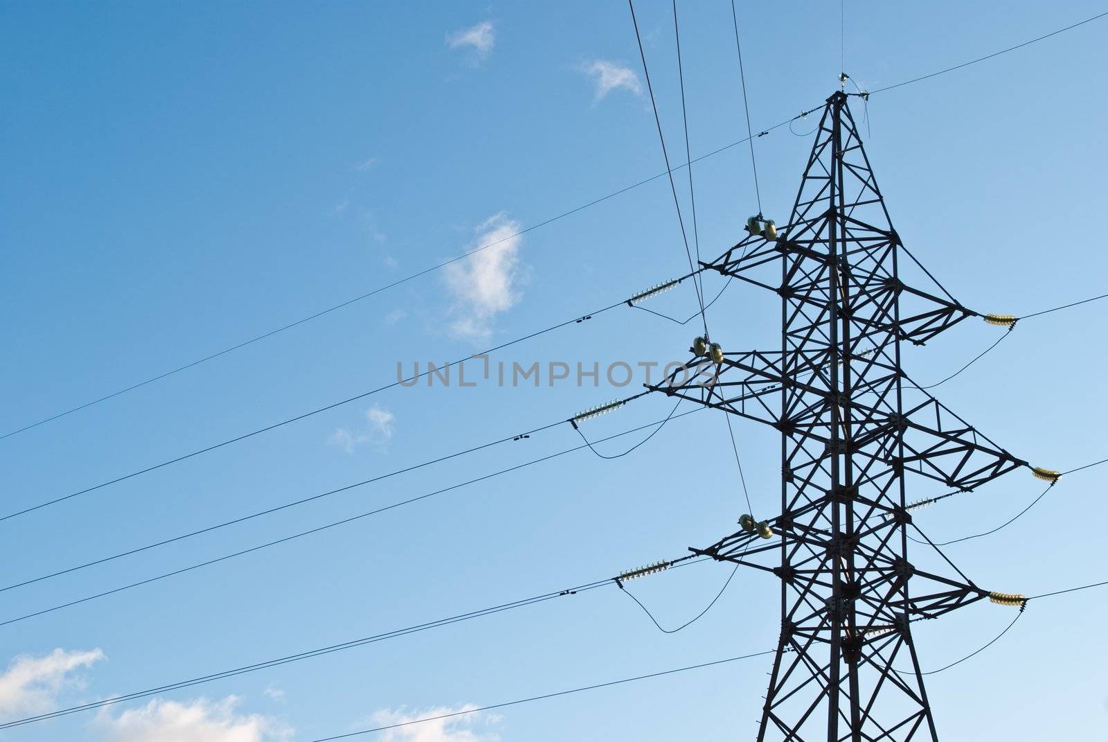 High power electrical pole on a sunny day
