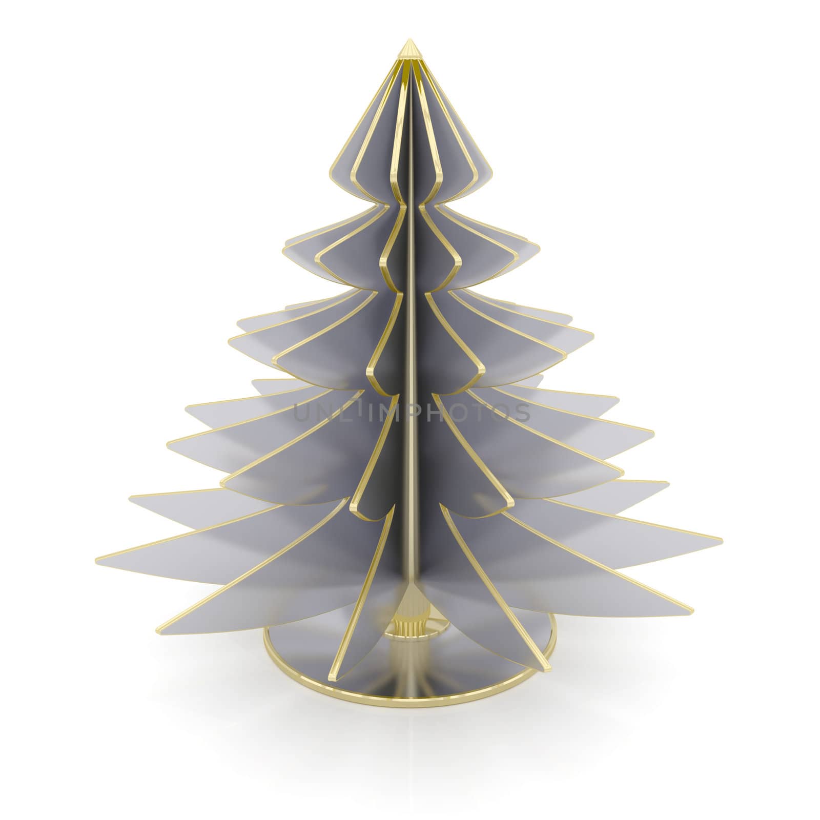 3d christmas tree of silver (or maybe steel?) and gold