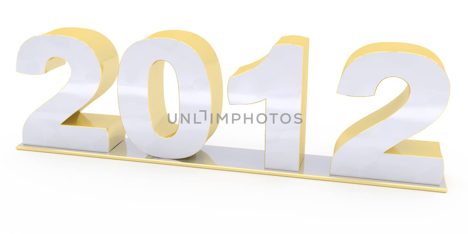 3d numerals "2012" of silver and gold on pedestal
