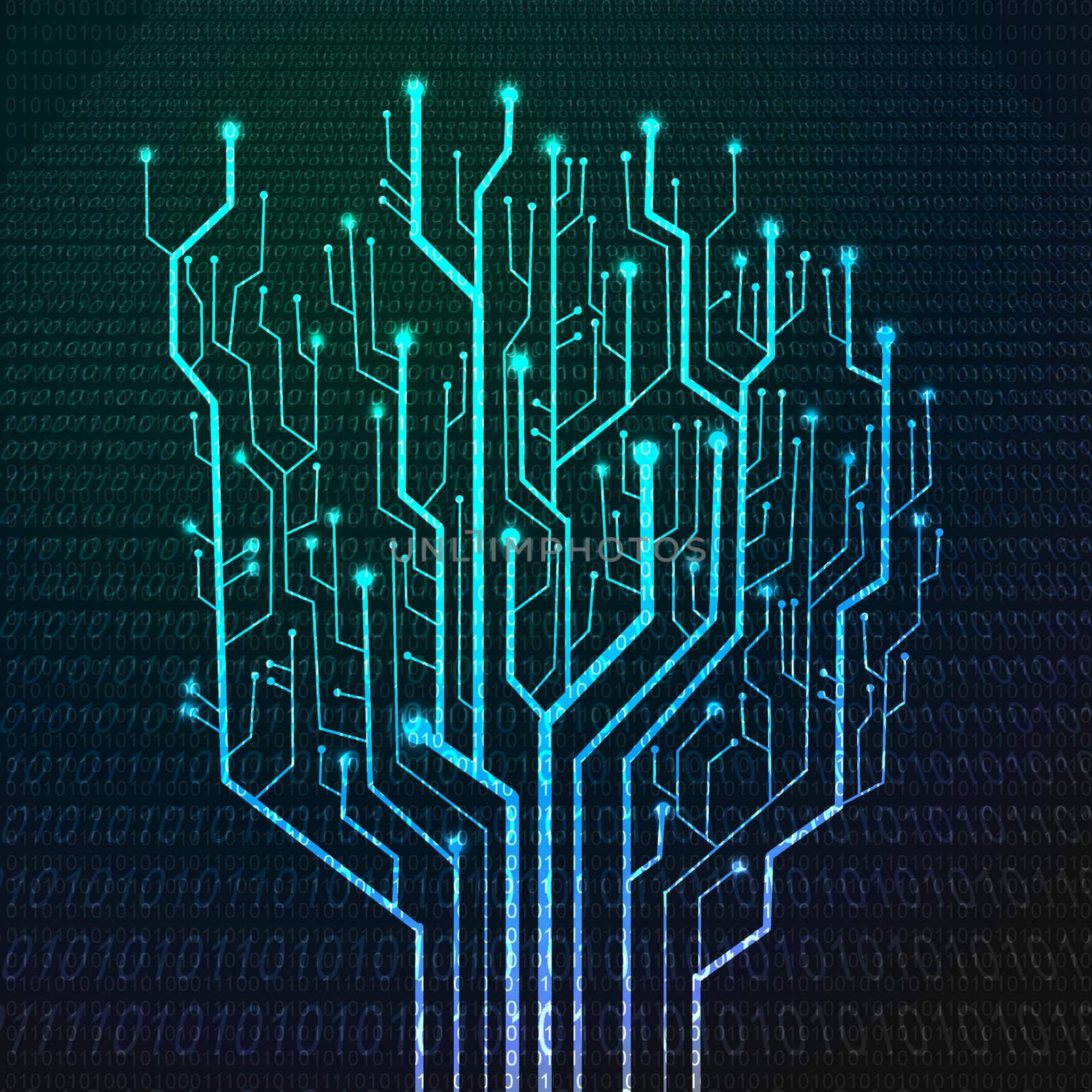 Circuit board in Tree shape, Technology background 