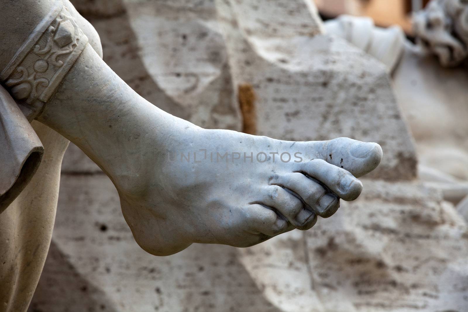 Roma - Piazza Navona square, Italy. Detail of the Fountain of the Four Rivers, showing of the river-god Ganges.