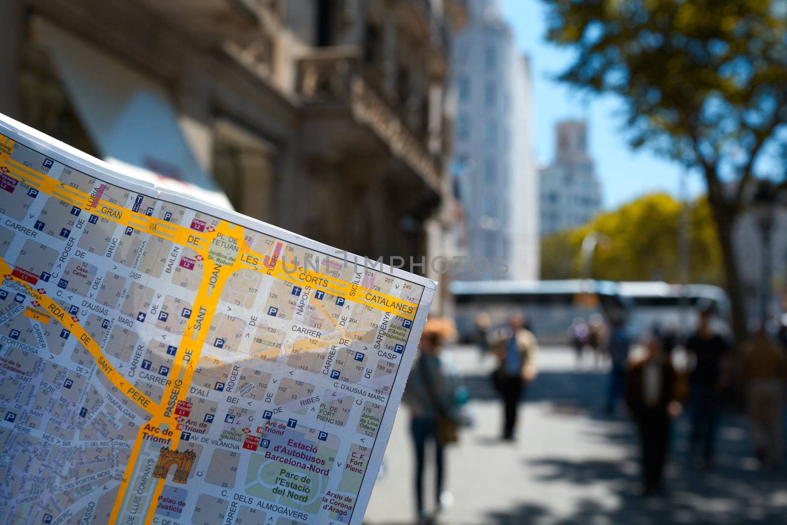 A street in Barcelona with map.