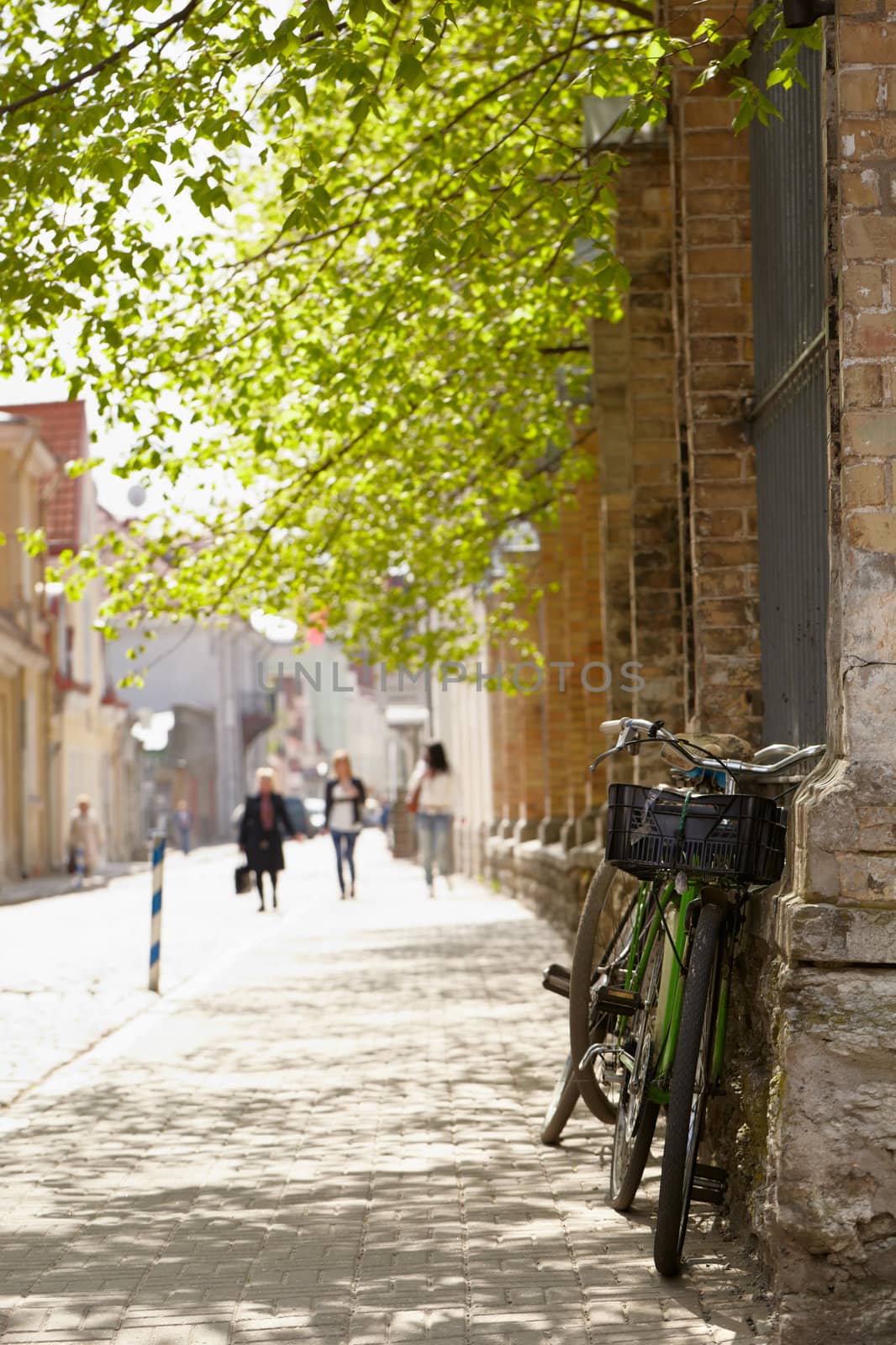 Bike on the street in Tallinn at spring.