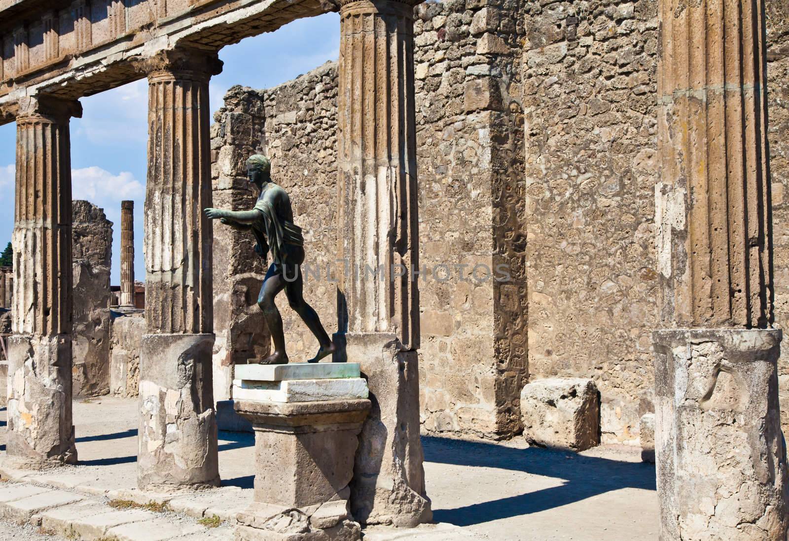 Detail of Pompeii site. The city of was destroyed and completely buried during a long catastrophic eruption of the volcano Mount Vesuvius