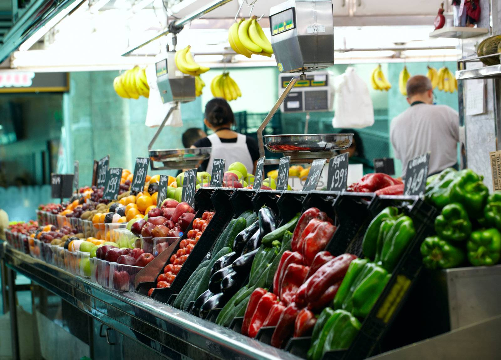 Fruits market, in La Boqueria, Barcelona famous marketplace.