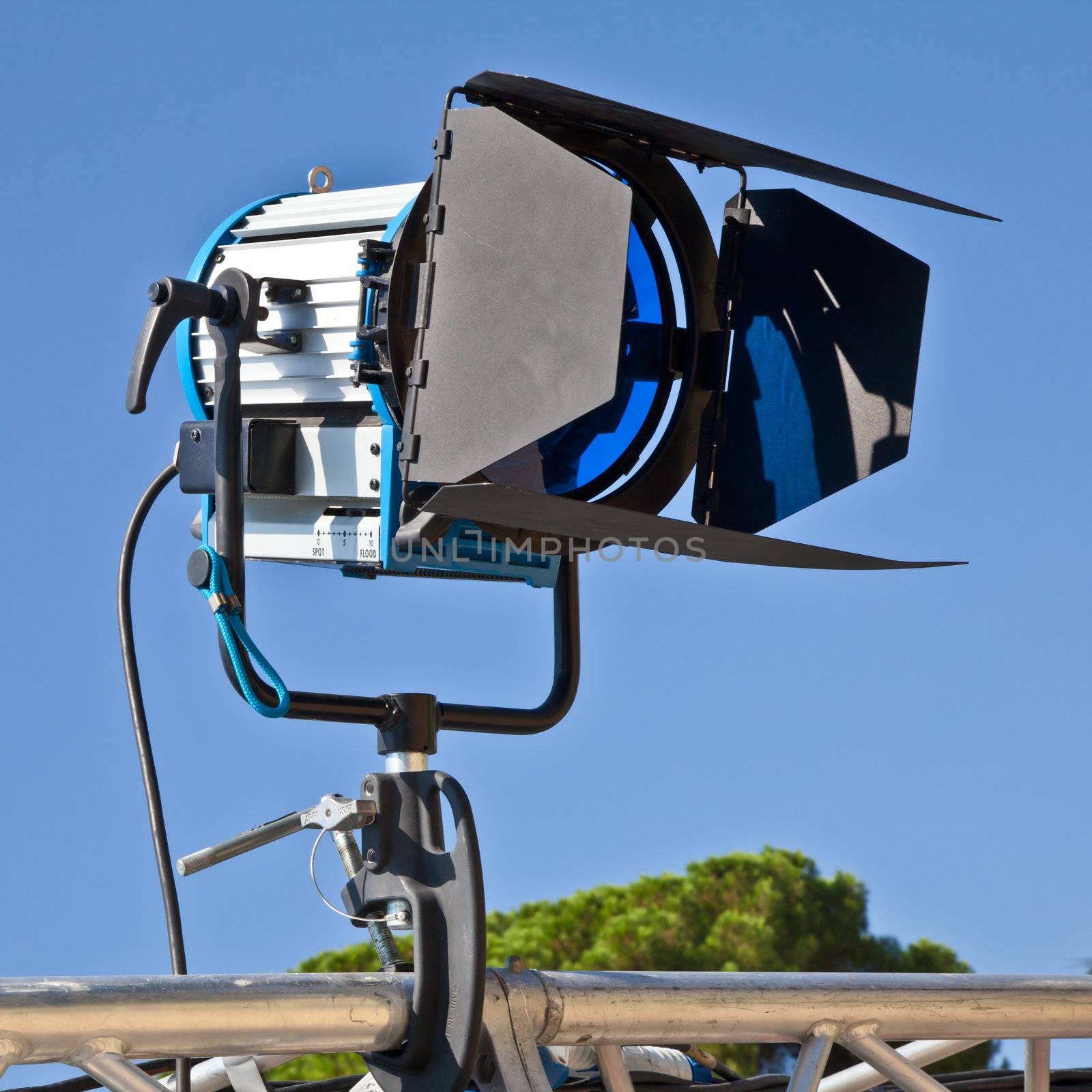 Reflector in an outdoor theater with blue sky background