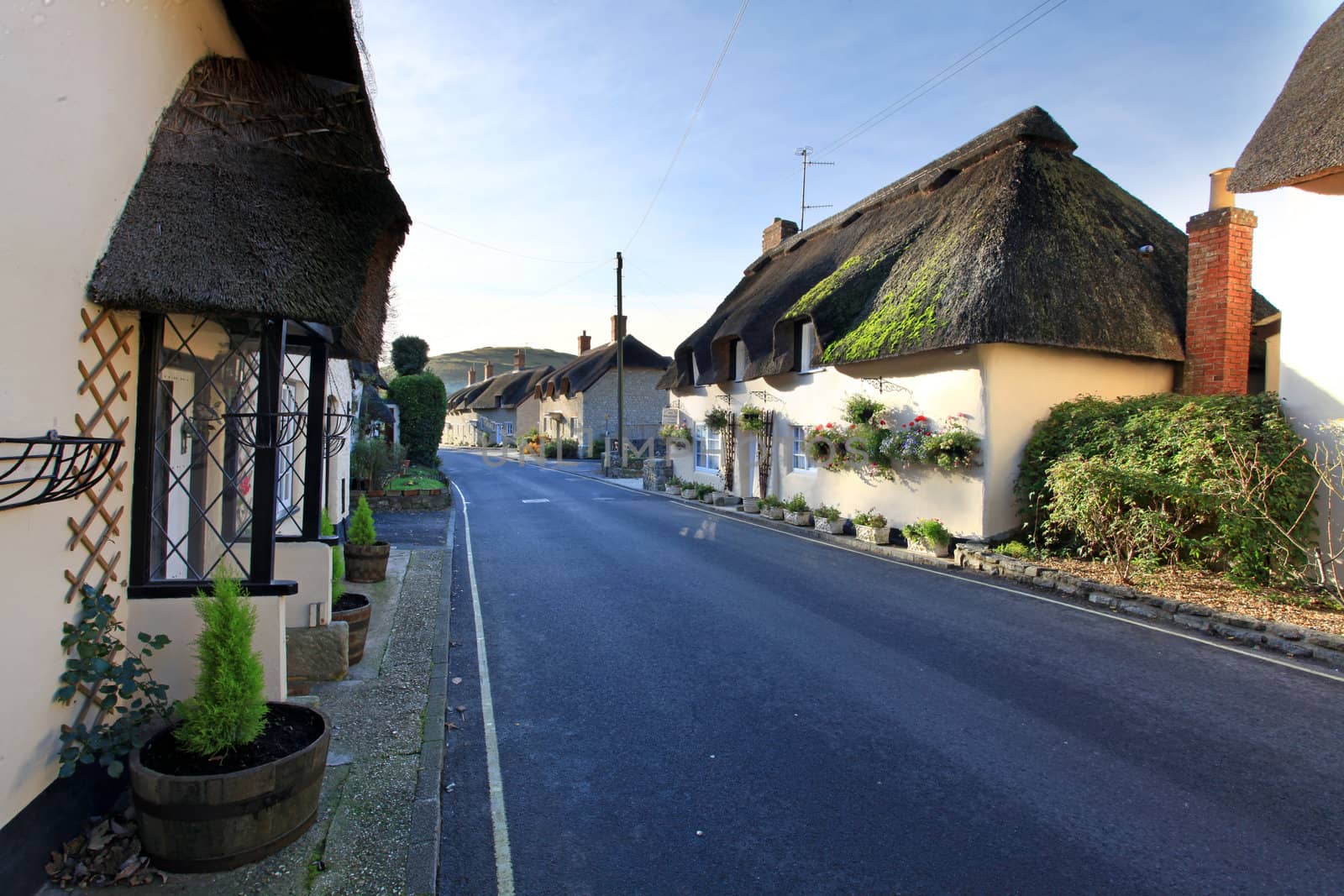 Traditional picturesque thatched buildings in the rural village of lulworth
