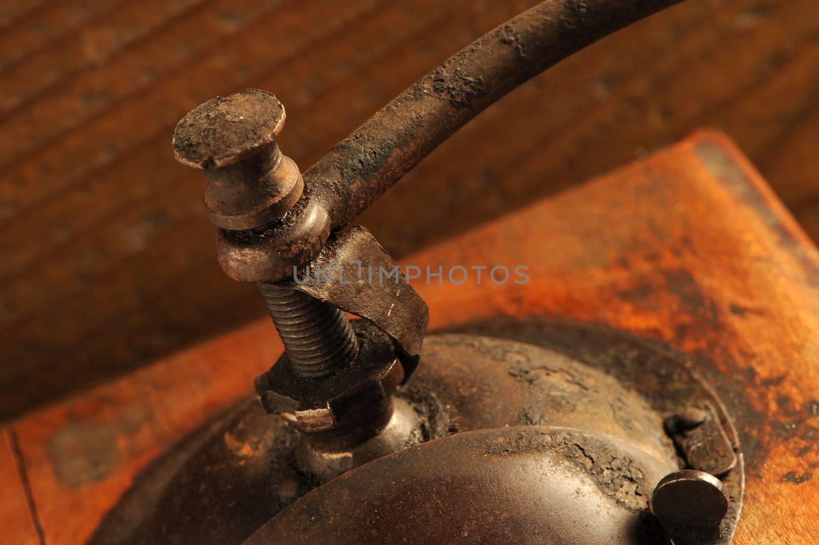 detail of Vintage manual coffee grinder by stokkete