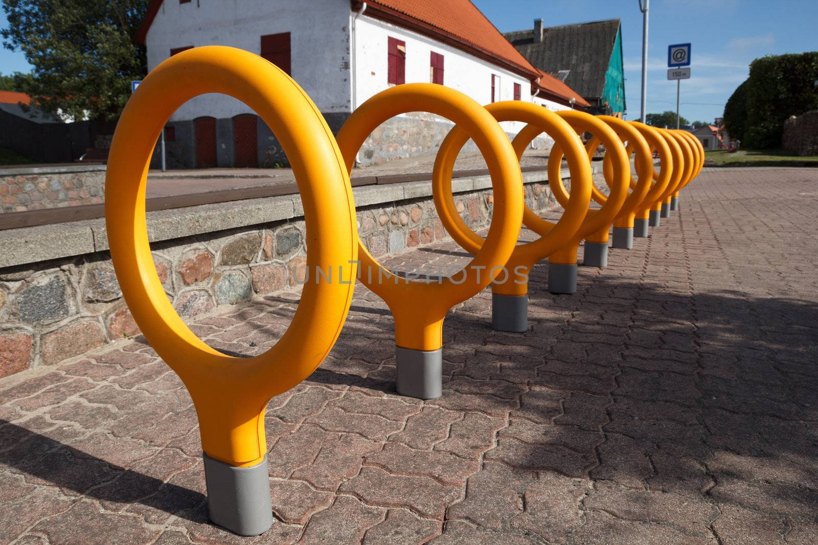 empty bicycle parking stand in a city