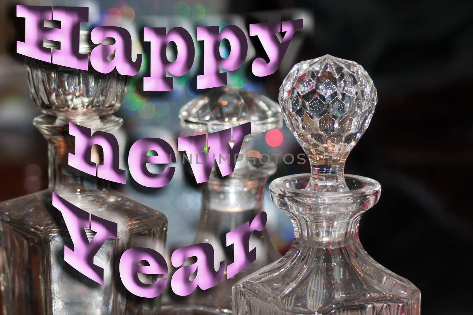 Whiskey bottles with happy new year text by GunterNezhoda