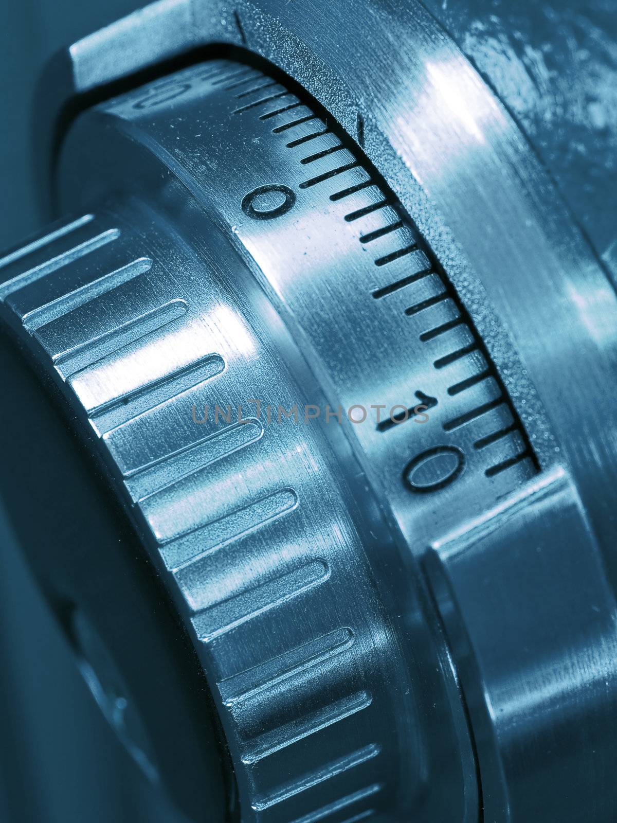 Closeup of a Safe Vault Combination Spinner - Blue Toned