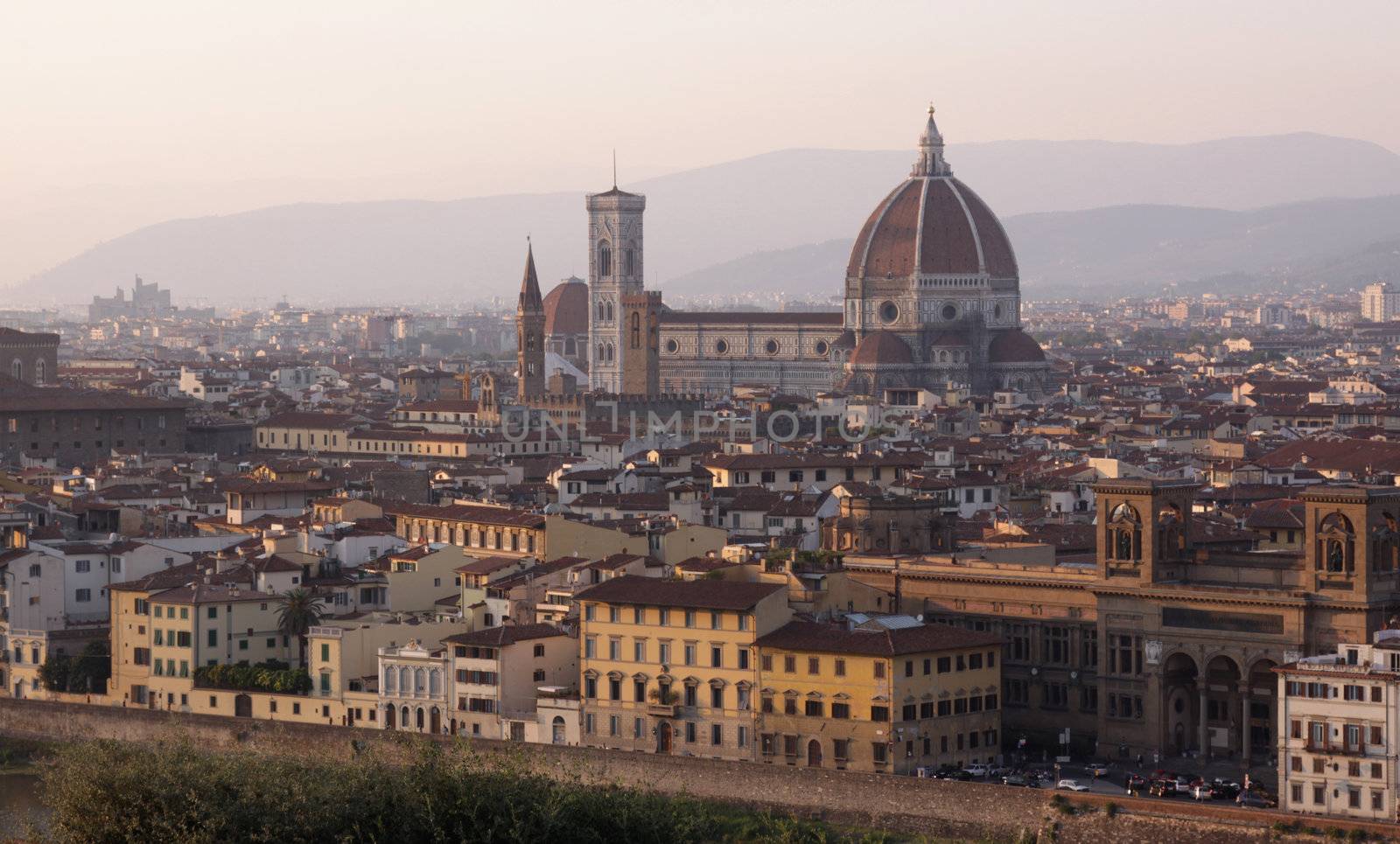 Florence (Firenze) Italy, skyline shot at dusk.  Featuring the Florence Cathedral (Basilica of Saint Mary of the Flower) more commonly known as the Duomo.