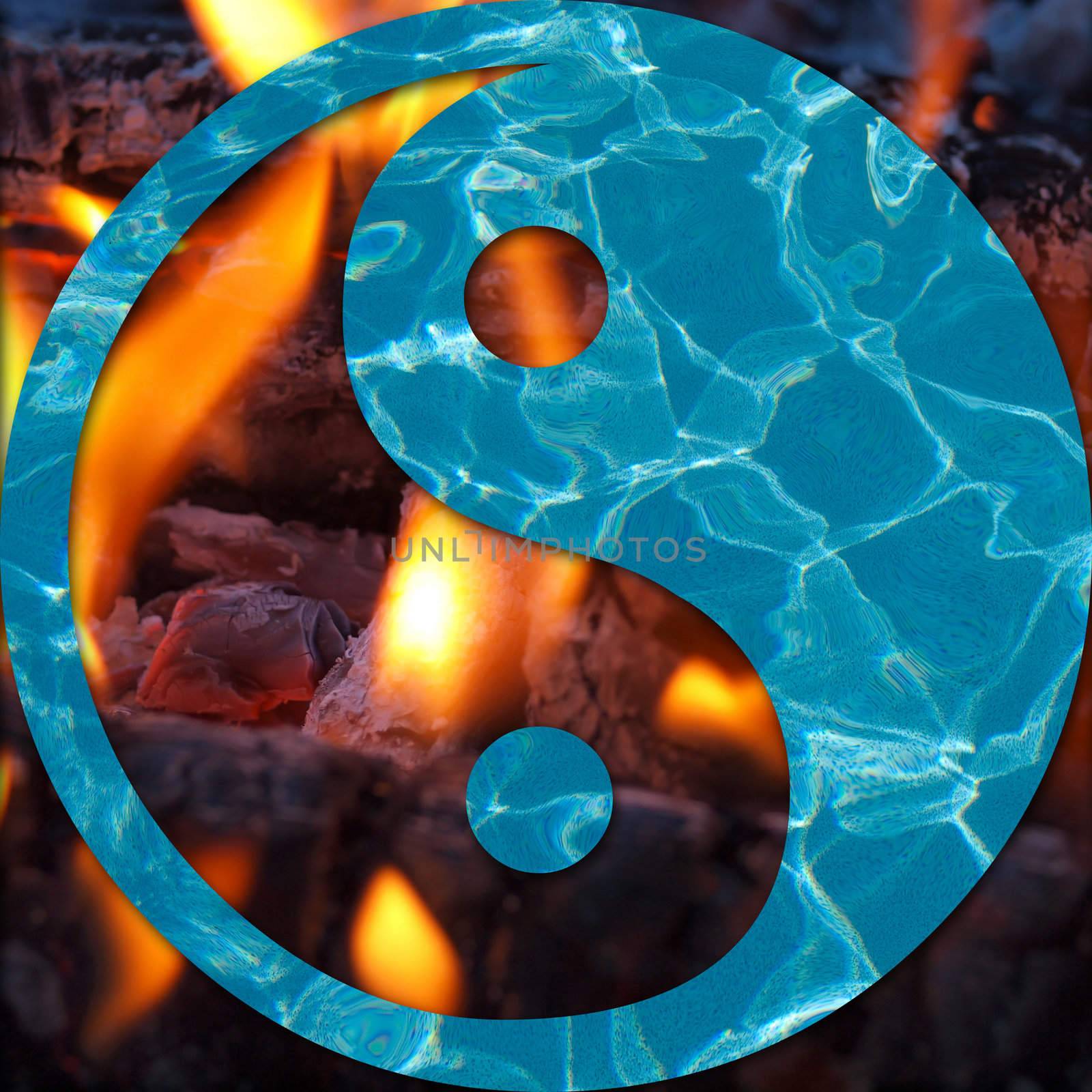 Water and Flames in a Yin and Yang Symbol Opposites Concept