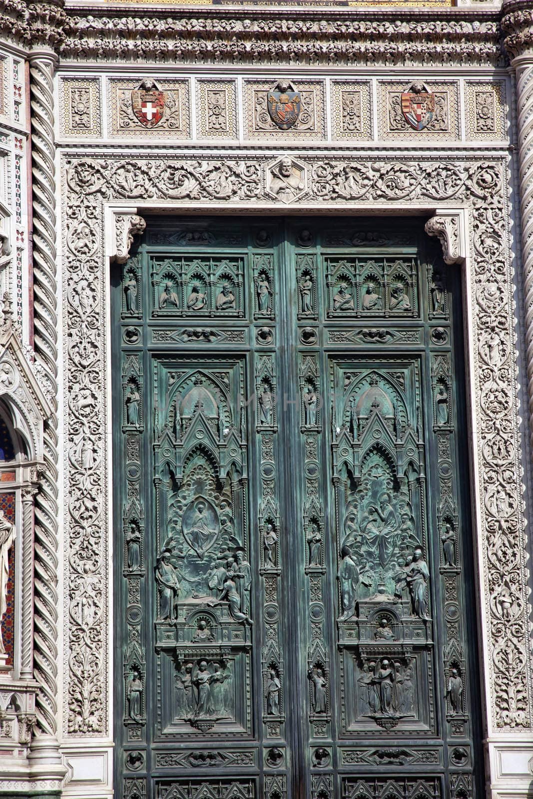 Bronze Door Papal Symbol Duomo Basilica Cathedral Church Coronation Mary Bibilical Images Florence Italy