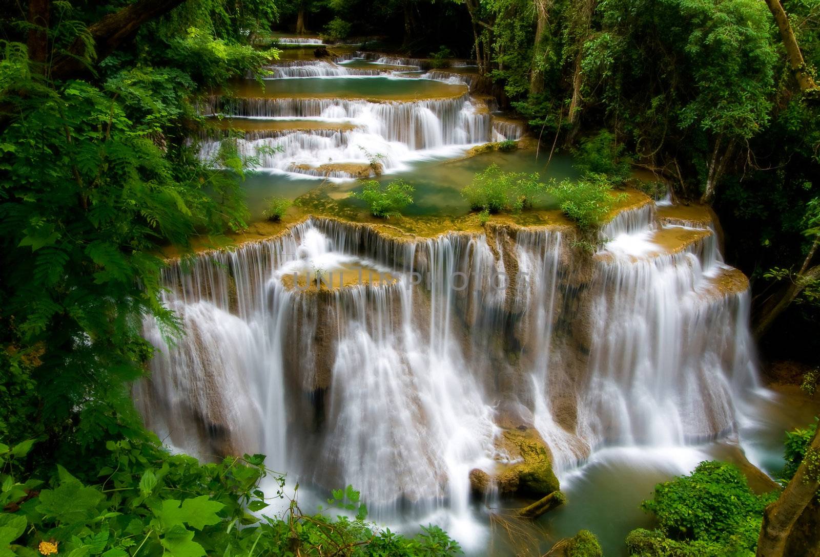 Huay Mae Khamin Waterfall, Paradise waterfall in deep jungle of Thailand