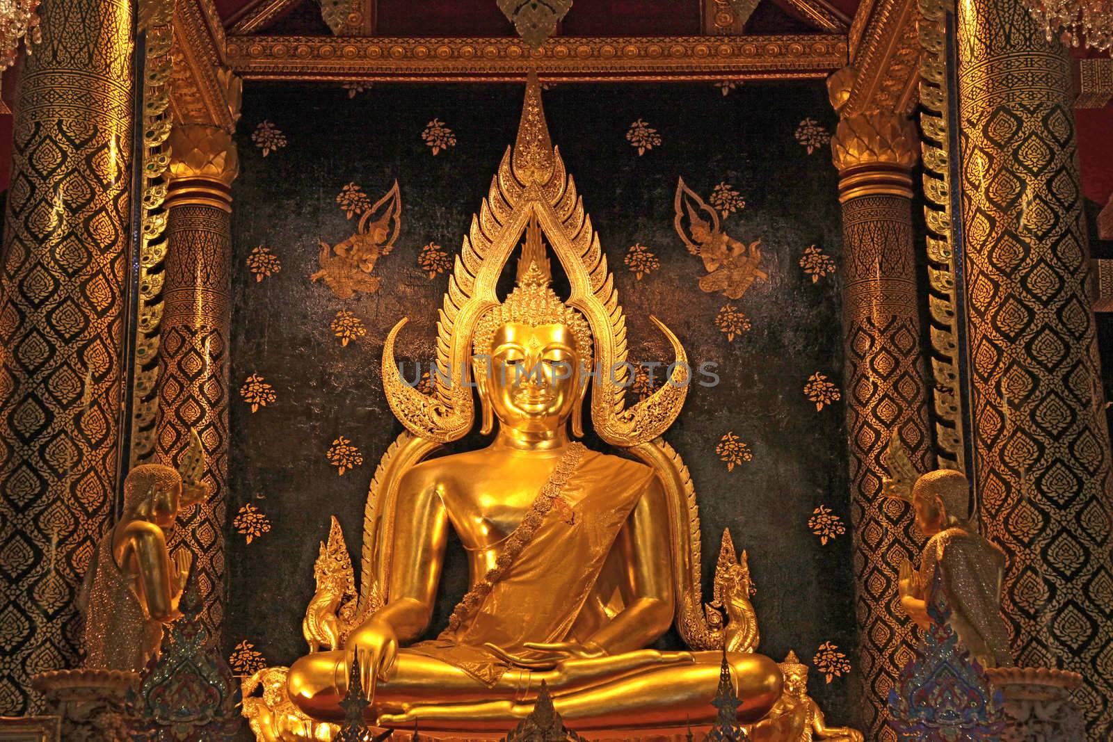 golden buddha statue image in Phisanulok Temple Thailand