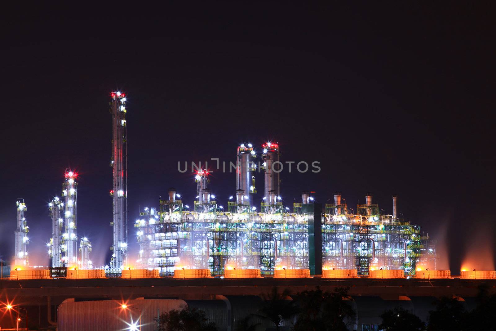 beautiful scenic of petrochemical oil refinery plant shines at night