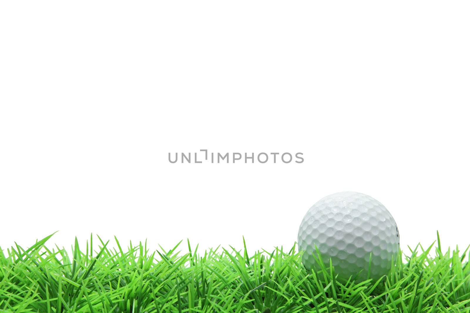 isolated golf ball on green grass over white background by vichie81