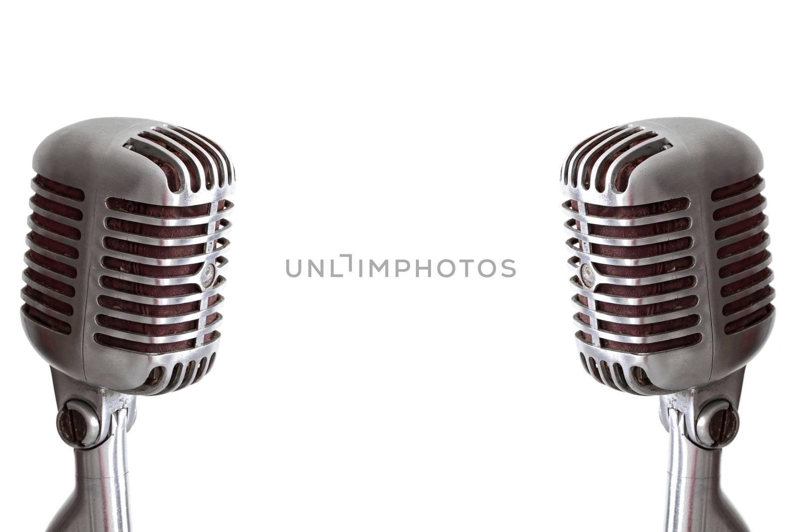 vintage microphone isolated on white with copy space for your design