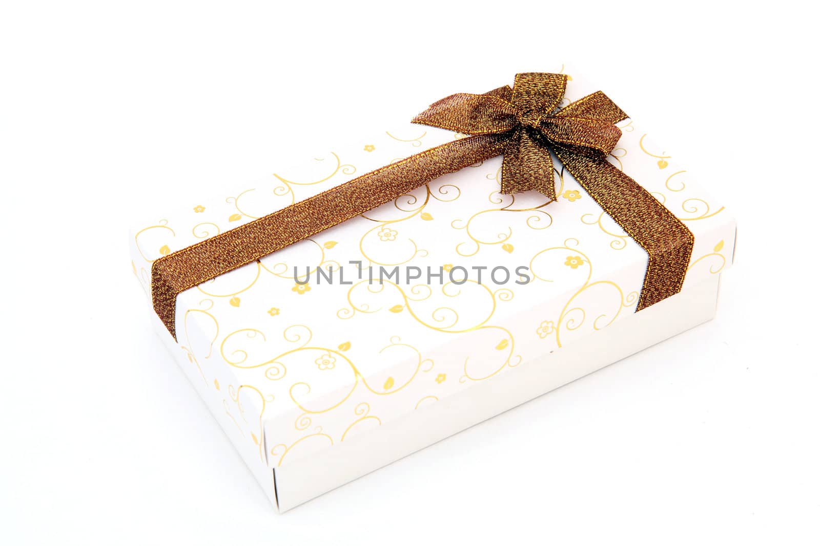 perspective of isolated cream holiday gift box by vichie81