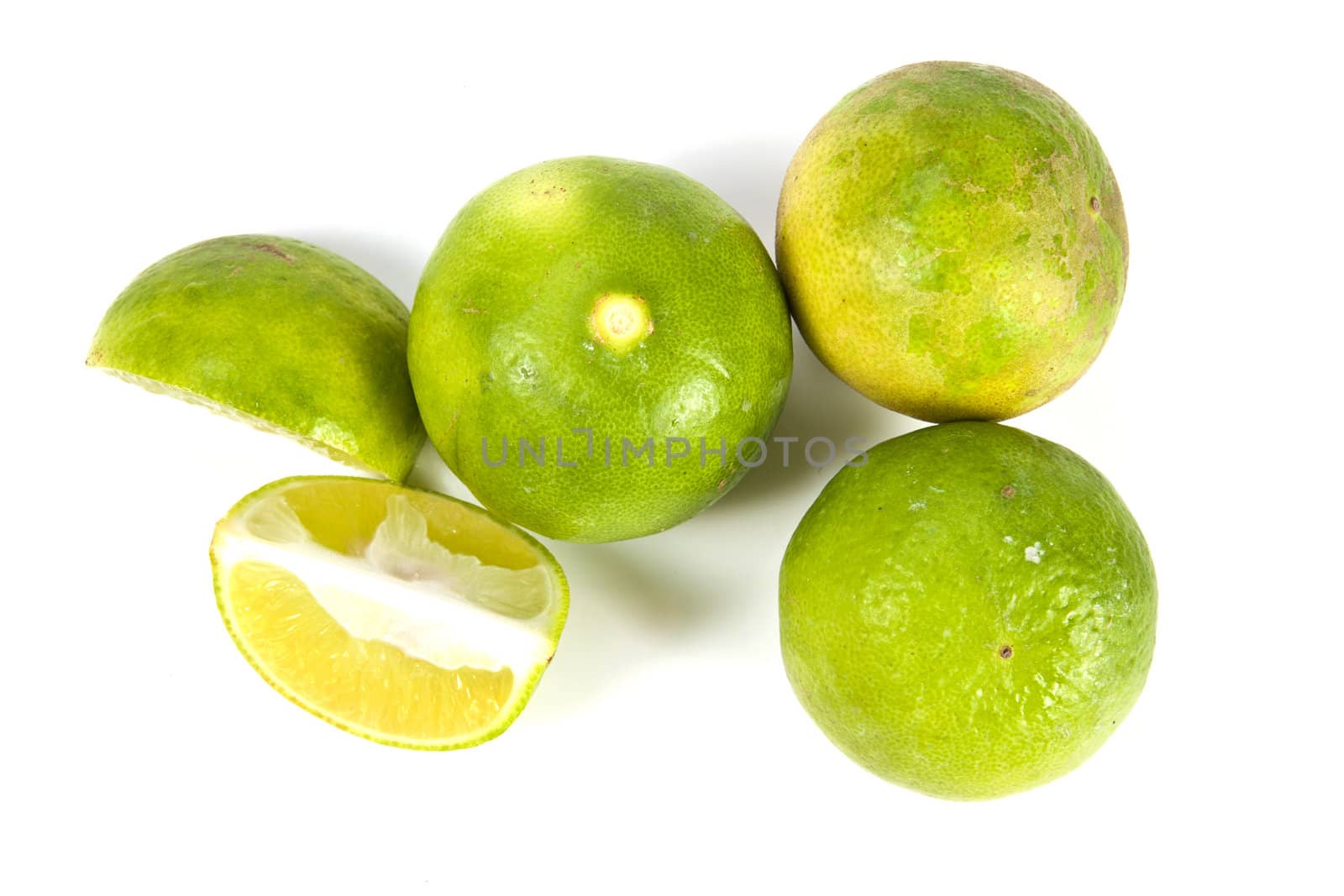 Group of fresh lime on the white background