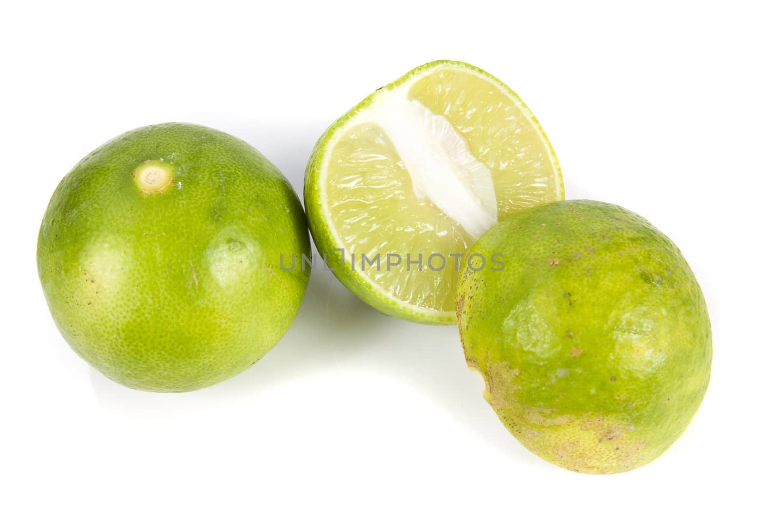 Group of fresh lime on the white background