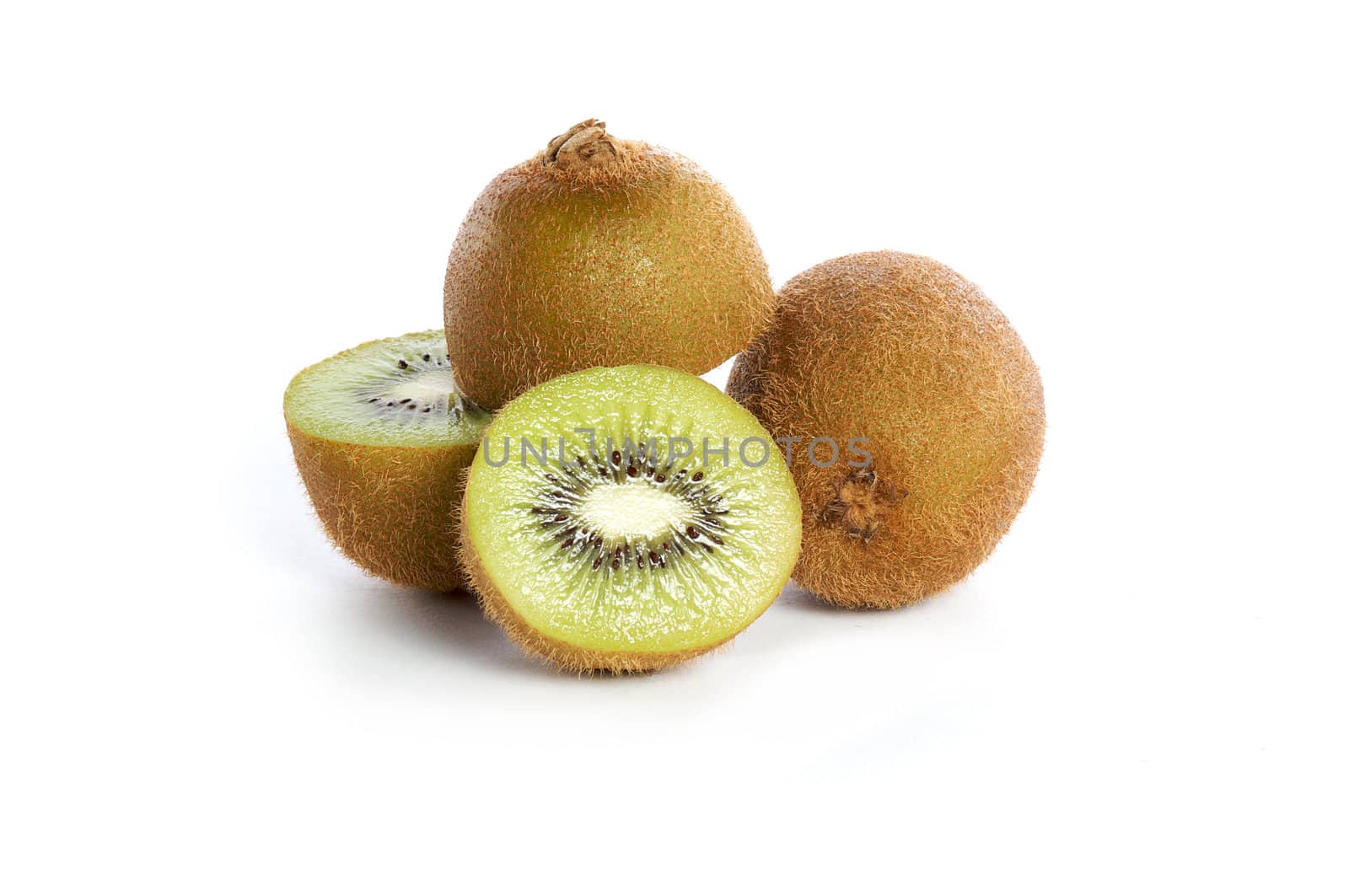 Set of cut kiwis isolated on white