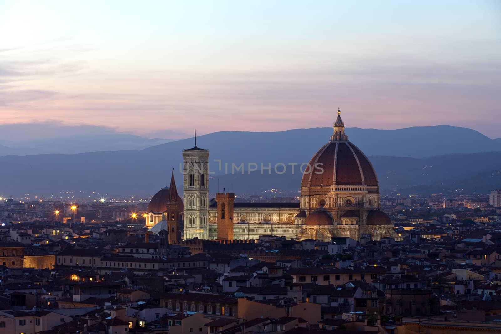 Cathedral of Florence Italy, At Night from the Michelangelo's Piazza 