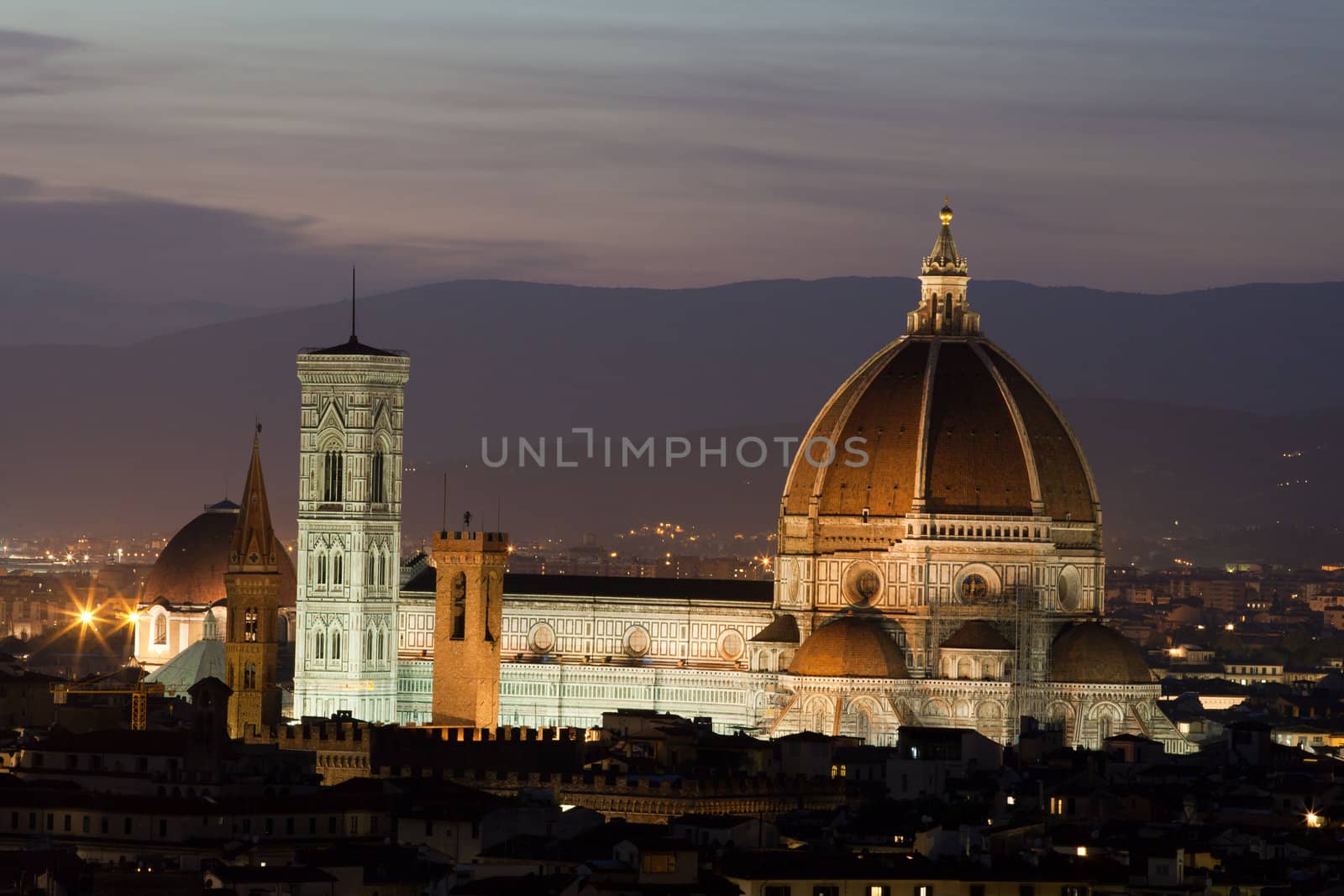 Cathedral of Florence Italy, At Night from the Michelangelo's Piazza 