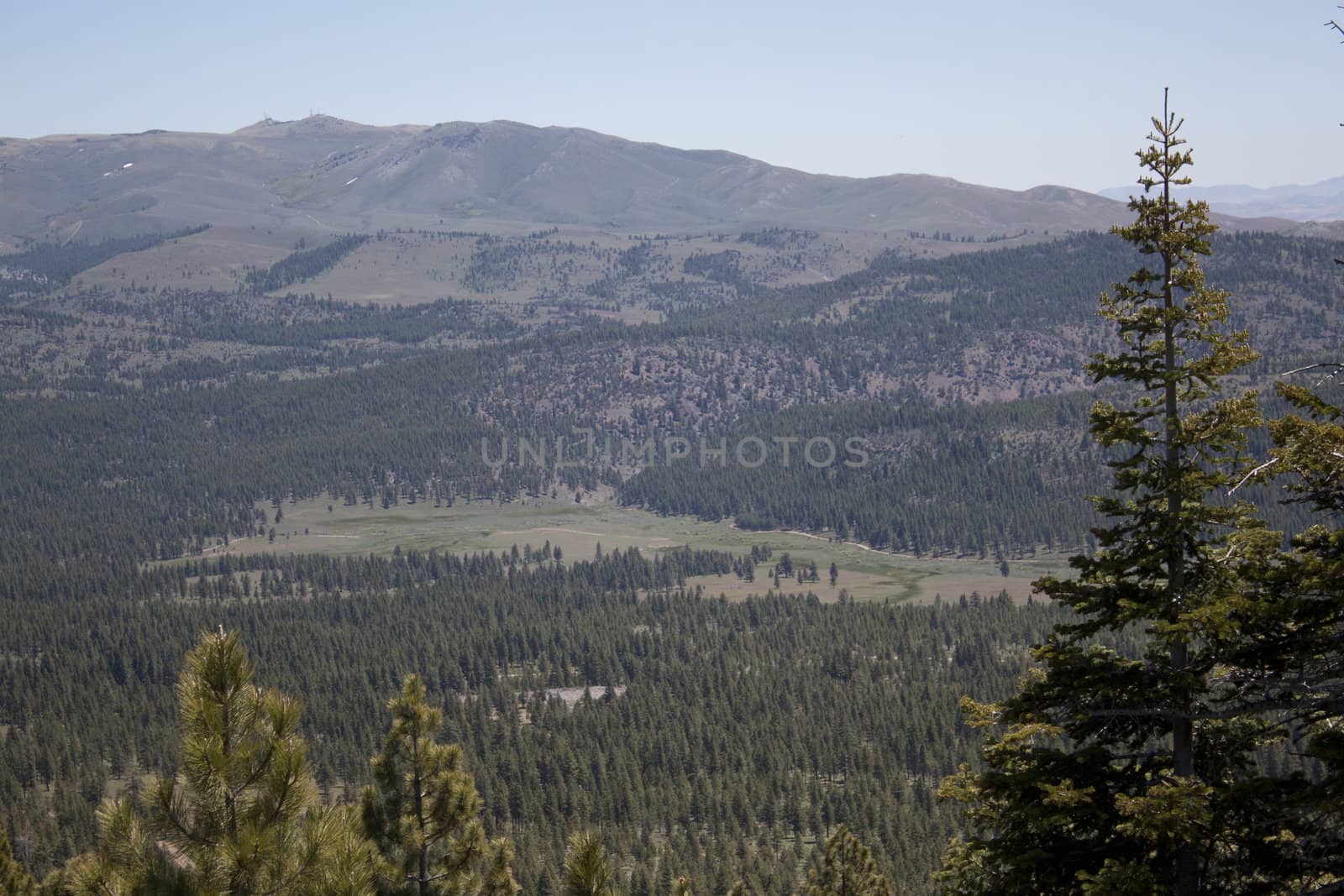 High angle of the Sierra Nevadas with blue sky and granite