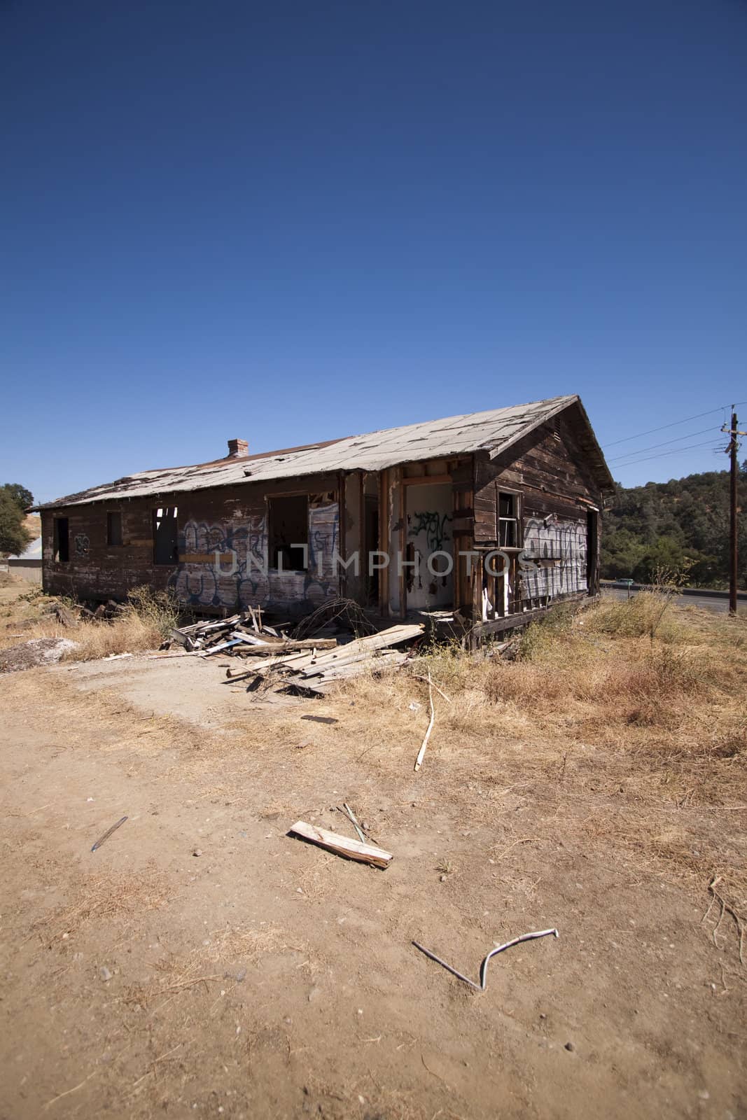 Old barn house with a blue clear sky