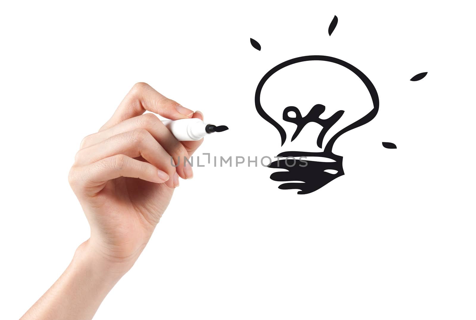 Businessman drawing idea lamp